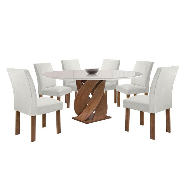 Imagem de Mesa de Jantar 6 Lugares Luna Canela com Vidro Chocolate/Off White/Boucle Gelo - Cel Móveis