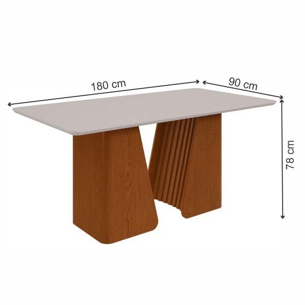 Imagem de Mesa de Jantar 6 Lugares Luxor Atla com Vidro Ripado Frassino/Off White/material sintético Caramelo - Móveis Lopas