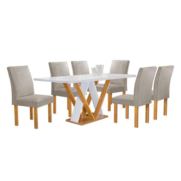 Imagem de Mesa de Jantar 6 Lugares Manuela Canela com Vidro Cinamomo/Off White/Bege Claro - Cel Móveis