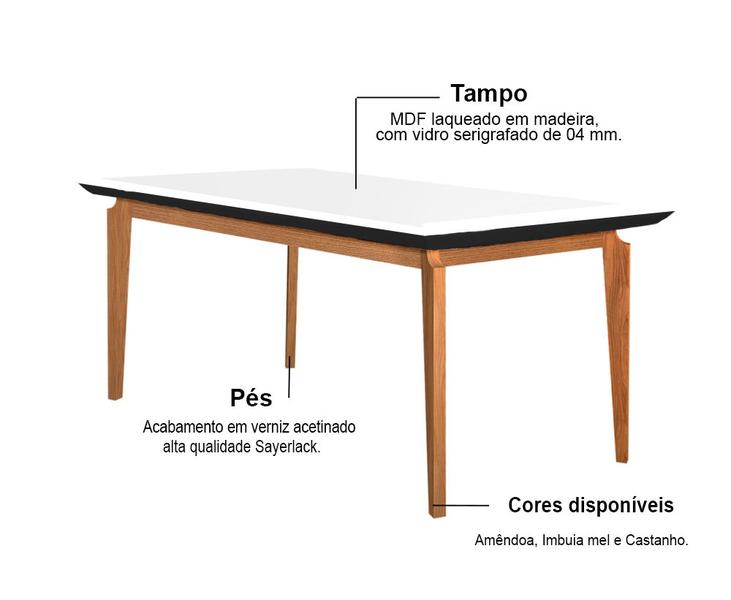 Imagem de Mesa de Jantar 6 Lugares Preto/Branco 1,4m - Zotz