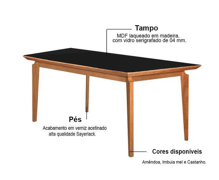 Imagem de Mesa de Jantar 6 Lugares Preto/Imbuia 1,65m - Zotz