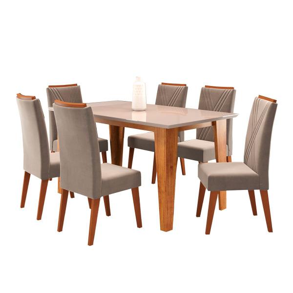 Imagem de Mesa de Jantar 6 Lugares Sport com Vidro Mel/Perola/Off White - Viero Móveis