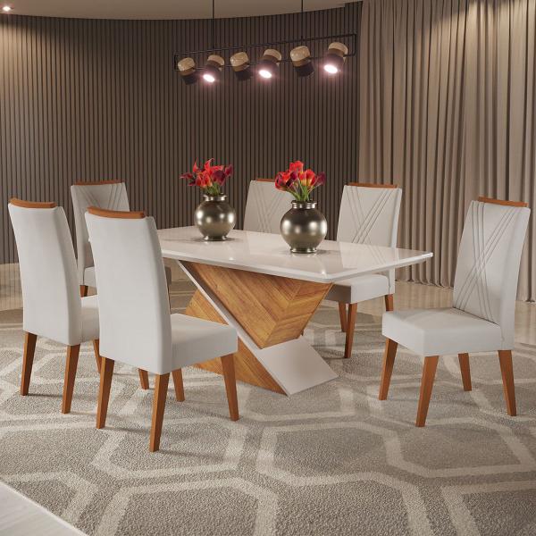 Imagem de Mesa de Jantar 6 Lugares Stela com Vidro Mel/Marfim/Off White - Viero Móveis