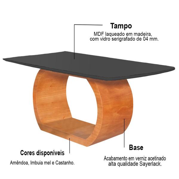 Imagem de Mesa de Jantar 6 Lugares Tampo Preto 1,4m x 0,9m - Sirkel