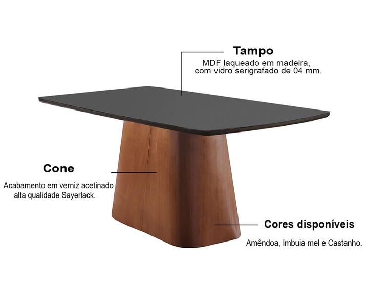 Imagem de Mesa de Jantar 6 Lugares Tampo Preto 2m - Meydan