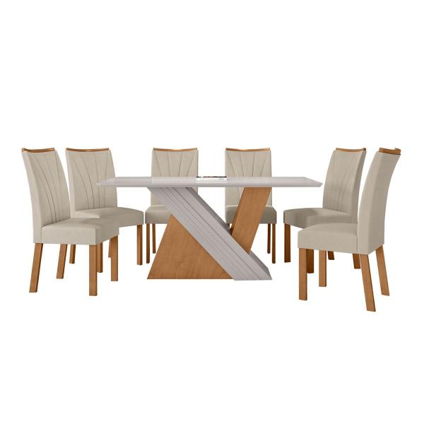 Imagem de Mesa de Jantar 6 Lugares Vênus Apogeu com Vidro Amêndoa Clean/Off White/Veludo Naturale Creme - Móveis Lopas