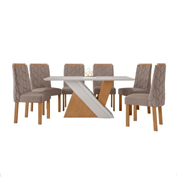 Imagem de Mesa de Jantar 6 Lugares Vênus Astrid com Vidro Astrid Amêndoa Clean/Off White/Suede Animale Bege - Móveis Lopas