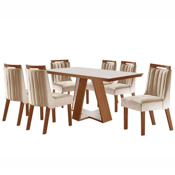 Imagem de Mesa de Jantar 6 Lugares Viena com Vidro Prêmio/Off White/Creme - Lj Móveis