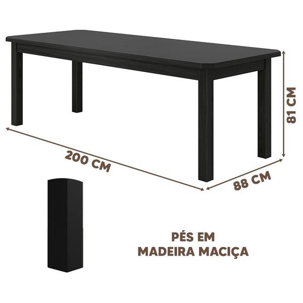 Imagem de Mesa De Jantar 8 Lugares 200cm Com Pés Em Madeira Maciça Robusta Preto Safira Shop Jm