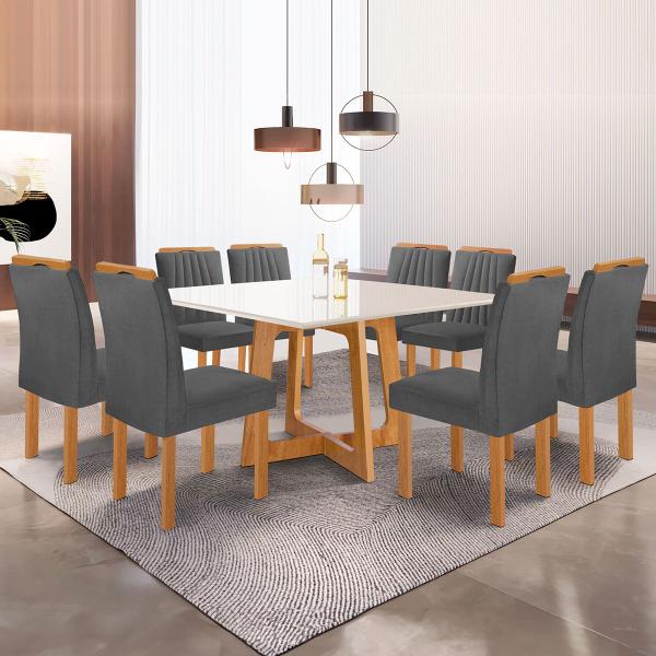 Imagem de Mesa de Jantar 8 Lugares Arizona com Vidro Cinamomo/Off White/Cinza - Cel Móveis