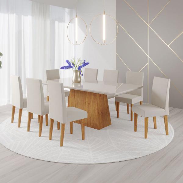 Mesa de Jantar 8 Lugares Bariloche com Vidro Mel/Off White/Marim - Panorama Móveis Mesa de Jantar 8 Lugares Bariloche com Vidro Mel/Off White/Marim - Panorama Móveis