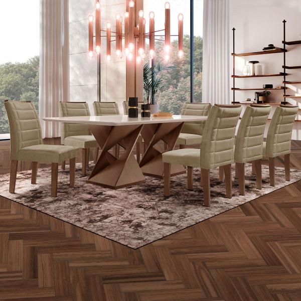 Mesa de Jantar 8 Lugares Genova com Vidro Chocolate/Off White/Marrom Claro - Cel Móveis Mesa de Jantar 8 Lugares Genova com Vidro Chocolate/Off White/Marrom Claro - Cel Móveis