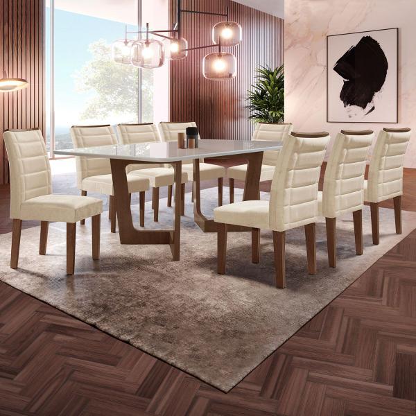 Imagem de Mesa de Jantar 8 Lugares Itália com Vidro Chocolate/Off White/Bege - Panorama Móveis