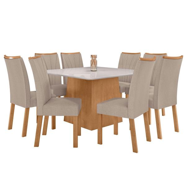 Imagem de Mesa de Jantar 8 Lugares Nevada Apogeu com Vidro Amêndoa Clean/Off White/Linho Rinzai Bege - Móveis Lopas