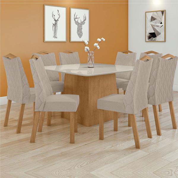 Imagem de Mesa de Jantar 8 Lugares Nevada com Vidro Amêndoa Clean/Off White/Veludo Naturale Creme 75337 - Móveis Lopas