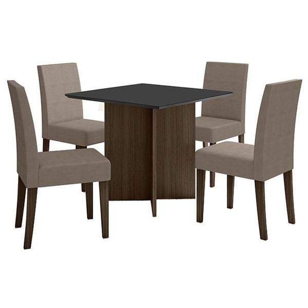 Imagem de Mesa de Jantar 90cm Helo Amêndoa Grafite com 4 Cadeiras Josi Liso Amêndoa Cappuccino  Poliman