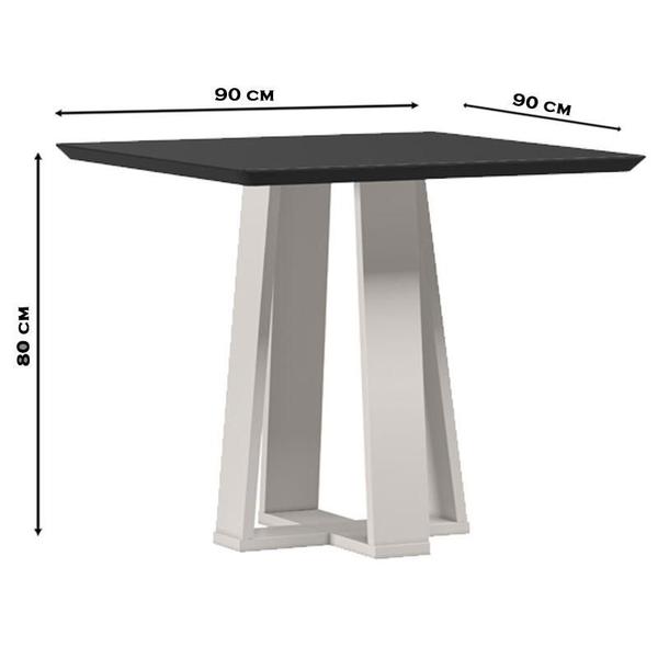 Imagem de Mesa de Jantar 90x90 cm Valência com Vidro Off White Preto  New Ceval