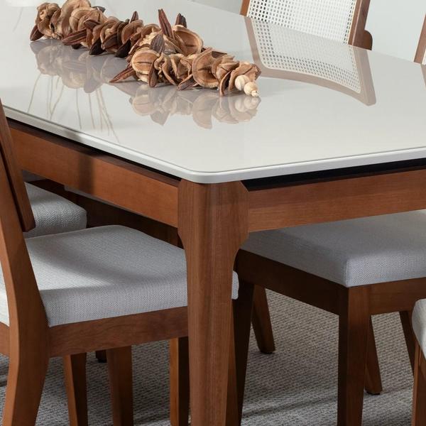 Imagem de Mesa de Jantar Addar 160 cm - Natural c/ Vidro Off White