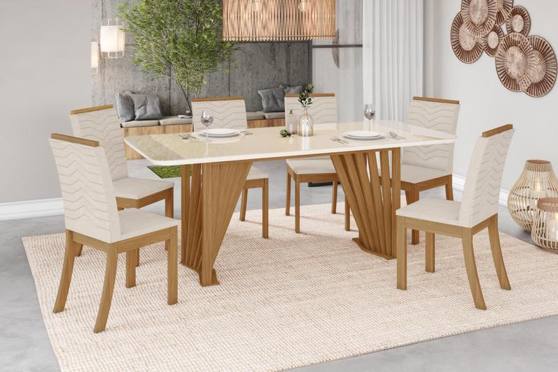 Imagem de Mesa de Jantar Adriana 180 C/ Vidro Nature/Off White - Henn