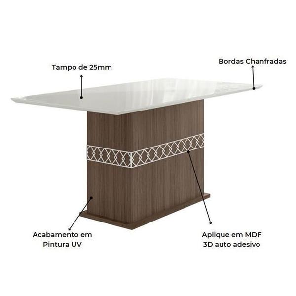 Imagem de Mesa de Jantar Ágata 160cm com Vidro Amêndoa/Off White - Poliman