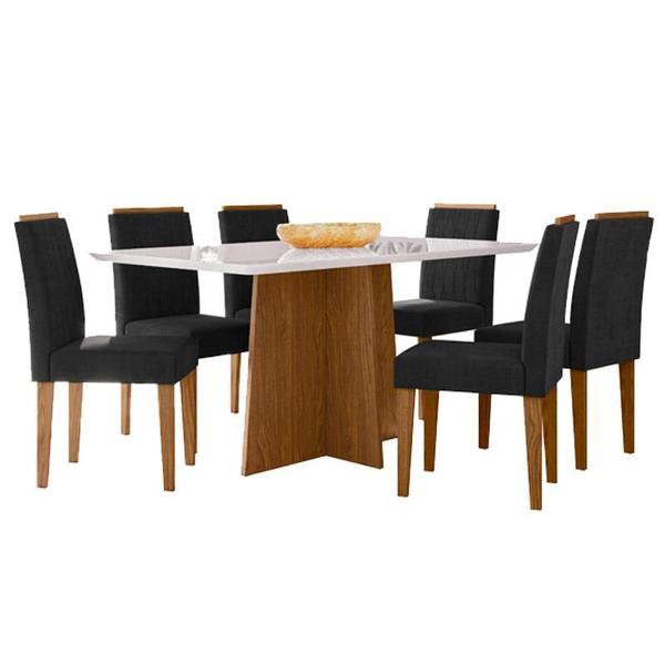 Imagem de Mesa de Jantar Ambiente Anitta 160x90 cm com Vidro Ype Off White e 6 Cadeiras Ana Ype Veludo Preto  New Ceval