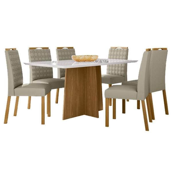 Imagem de Mesa de Jantar Ambiente Anitta 160x90 cm com Vidro Ype Off White e 6 Cadeiras Mariana Ype Veludo Nude  New Ceval