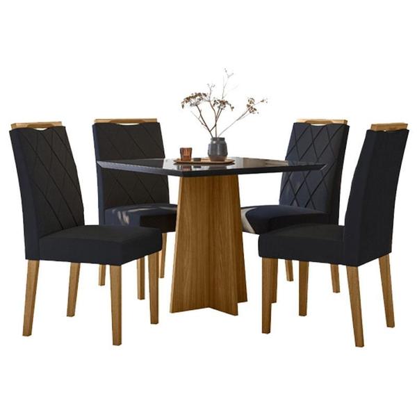 Imagem de Mesa de Jantar Ambiente Anitta 90x90 cm com Vidro Ype Preto e 4 Cadeiras Sarah Veludo Preto  New Ceval