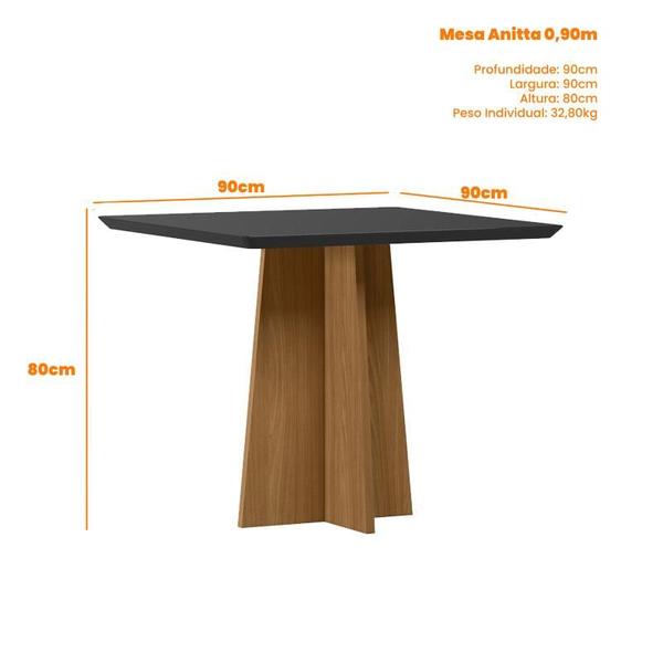 Imagem de Mesa de Jantar Ambiente Anitta 90x90 cm com Vidro Ype Preto e 4 Cadeiras Sarah Veludo Preto  New Ceval