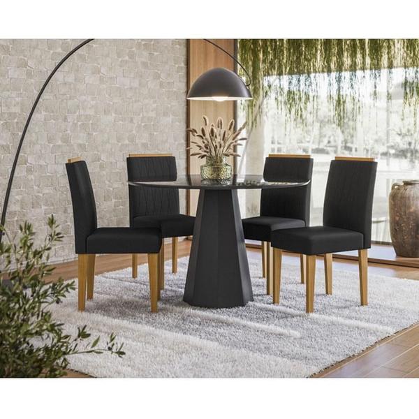 Imagem de Mesa de jantar Ambiente Isis 120x120 cm com Vidro Preto e 4 Cadeiras Ana Ype Veludo Preto  New Ceval