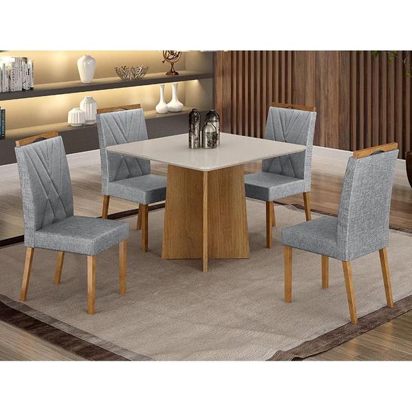 Imagem de Mesa de Jantar Ambiente Jade 90cm Cinamomo Off White com 4 Cadeiras Lara Linho Prata - Valdemóveis