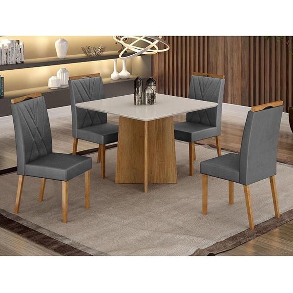 Imagem de Mesa de Jantar Ambiente Jade 90cm Cinamomo Off White com 4 Cadeiras Lara Veludo Grafite - Valdemóveis