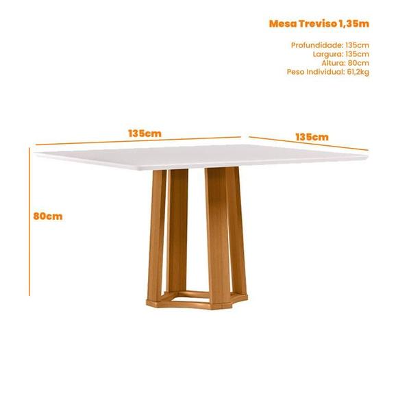 Imagem de Mesa de jantar Ambiente Treviso 135x135 cm com Vidro Ype Off White e 8 Cadeiras Mariana Ype Veludo Nude  New Ceval