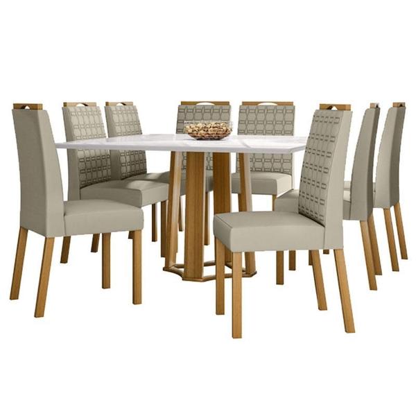 Imagem de Mesa de jantar Ambiente Treviso 135x135 cm com Vidro Ype Off White e 8 Cadeiras Mariana Ype Veludo Nude  New Ceval