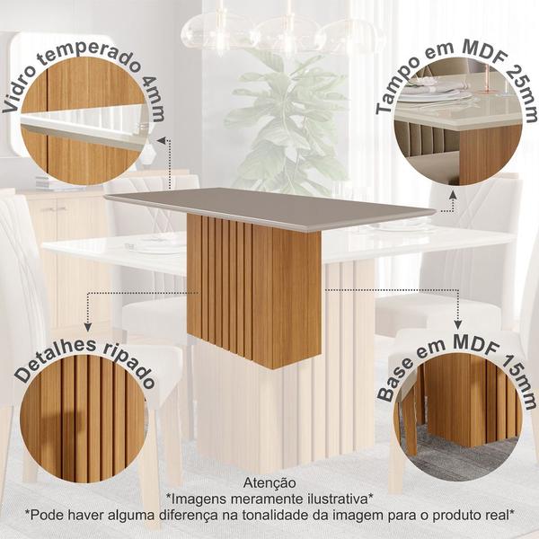 Imagem de Mesa de Jantar Ana Nature com Vidro Off White 130x80