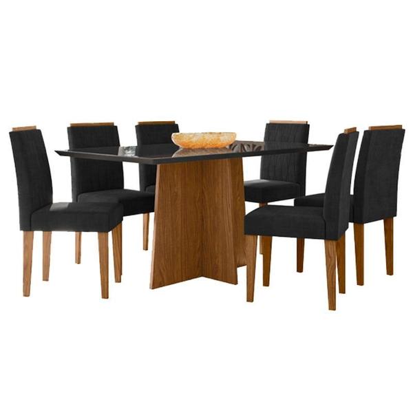 Imagem de Mesa de Jantar Anitta 160x90 cm com Vidro Ype Preto e 6 Cadeiras Ana Ype Veludo Preto  New Ceval