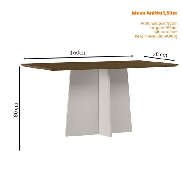 Imagem de Mesa de Jantar Anitta 160x90 cm sem Vidro Off White Imbuia   New Ceval