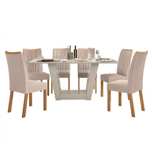 Imagem de Mesa de Jantar Apogeu 170 cm Off White com Vidro com 6 Cadeiras Linho Rinzai Bege Amêndoa Clean  Lopas