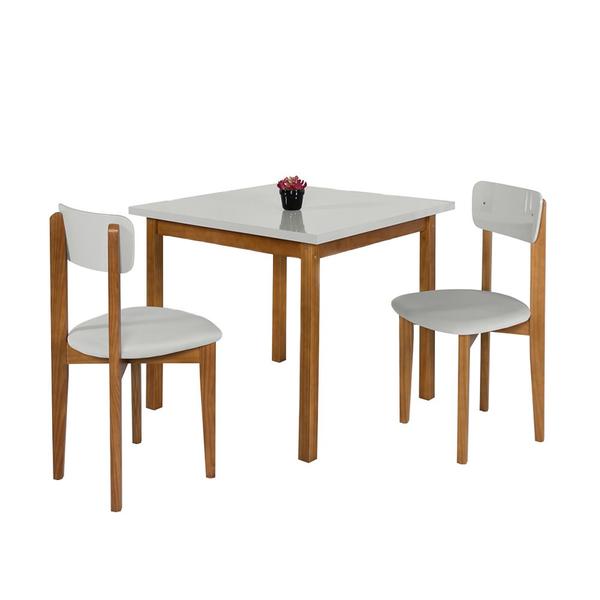 Imagem de Mesa de Jantar Base Madeira Maciça com 2 Cadeiras Elisa Ideal para Apartamenteo 90x90 Off White