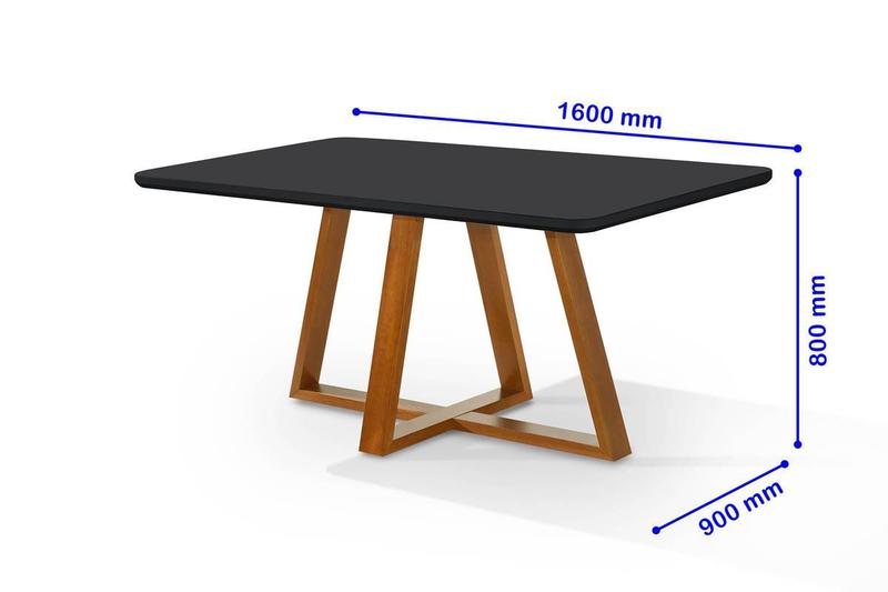 Imagem de Mesa de Jantar Bela 160x90cm Pés Madeira Tampo Vidro/MDF