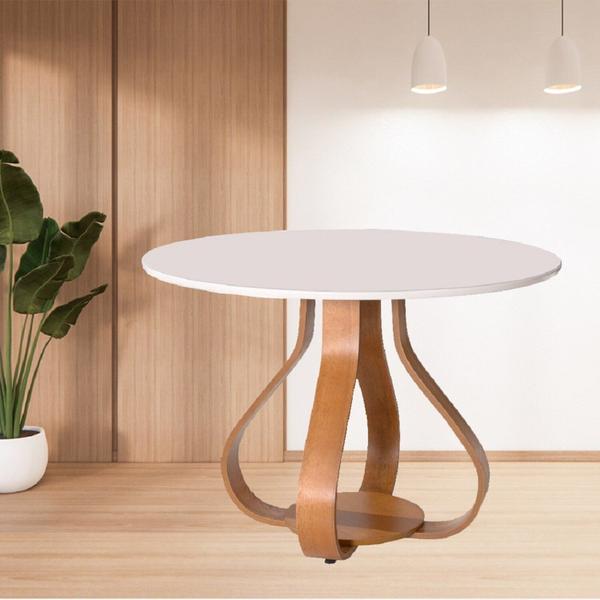 Imagem de Mesa de Jantar Bella ( Pé Cebola ) 90cm Tampo Laqueado com Vidro Off-white/Mel