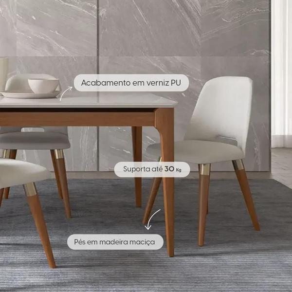 Imagem de Mesa de Jantar c/ Vidro 135 cm para 4 Lugares Addar Natural Off White Província