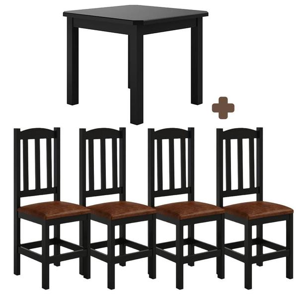 Imagem de Mesa De Jantar Com 4 Cadeiras Com Estofado material sintético Marrom 88cm Preto Diamante Shop Jm