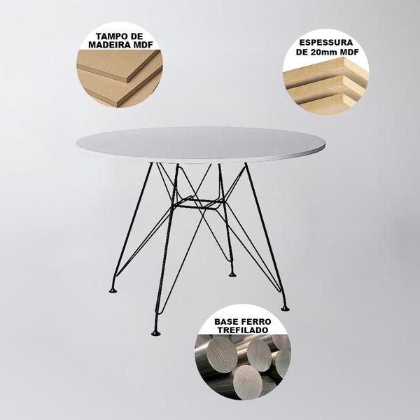 Imagem de Mesa de Jantar com 4 Cadeiras Eames Eiffel Tampo Redondo Branco 90cm Base de Ferro Preto