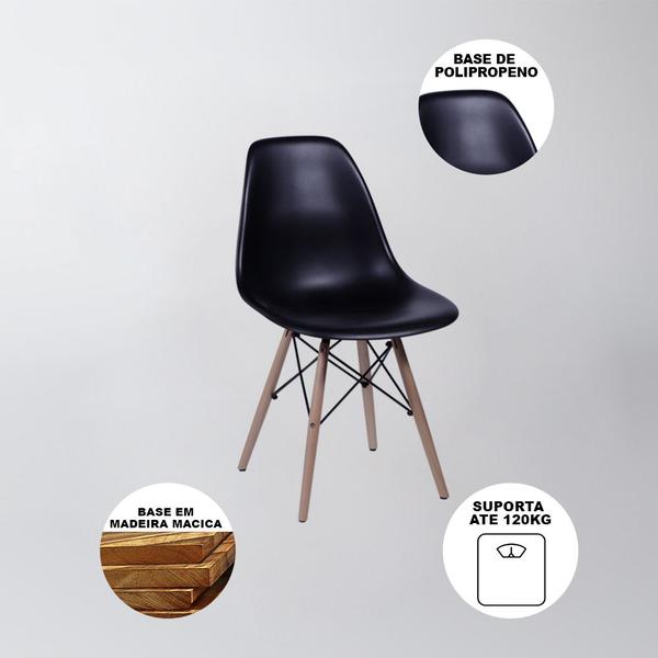 Imagem de Mesa de Jantar com 4 Cadeiras Pretas Eames 90cm Base Madeira Tampo Preto - Up Home