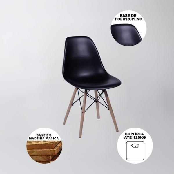 Imagem de Mesa De Jantar Com 4 Cadeiras Pretas Eames 90Cm Base Madeira