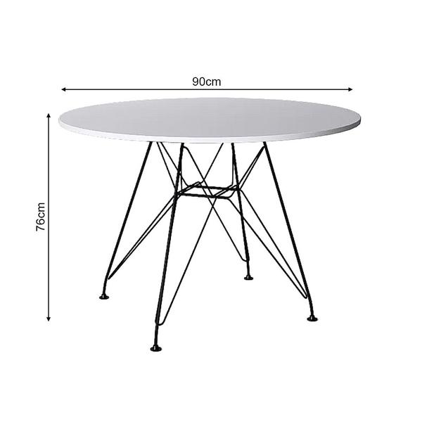 Imagem de Mesa de Jantar com 4 Cadeiras Pretas Eames Eiffel Tampo Redondo Branco 90cm Base de Ferro Preto