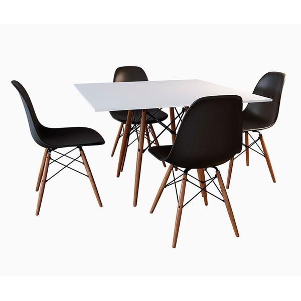 Imagem de Mesa de Jantar com 4 Cadeiras Pretas Eames Tampo Quadrado Branco 90cm - Up Home