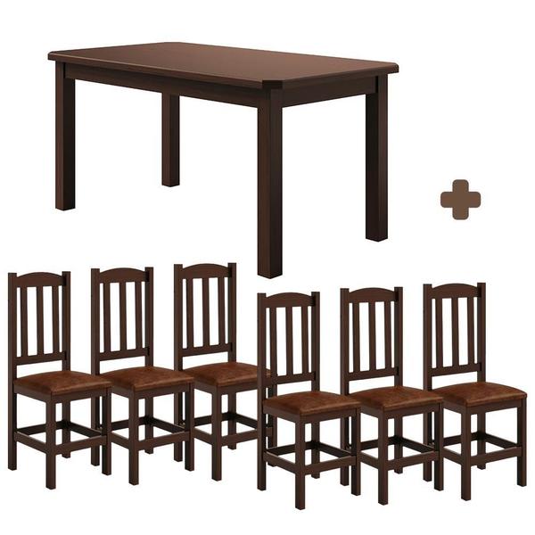 Imagem de Mesa De Jantar Com 6 Cadeiras Com Estofado material sintético Marrom 160cm Castanho Diamante Shop Jm