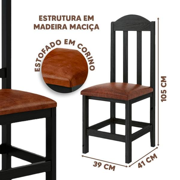 Imagem de Mesa De Jantar Com 6 Cadeiras Com Estofado material sintético Marrom 160cm Preto Safira Shop Jm