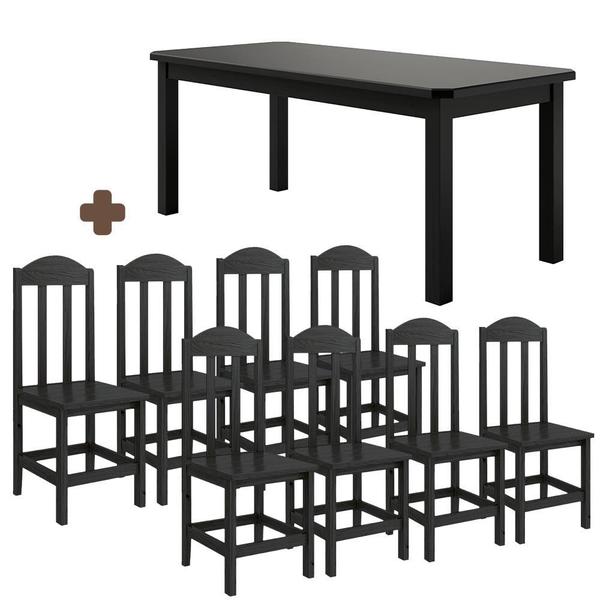 Imagem de Mesa De Jantar Com 8 Cadeiras Em Madeira Maciça 200cm Preto Safira Shop Jm